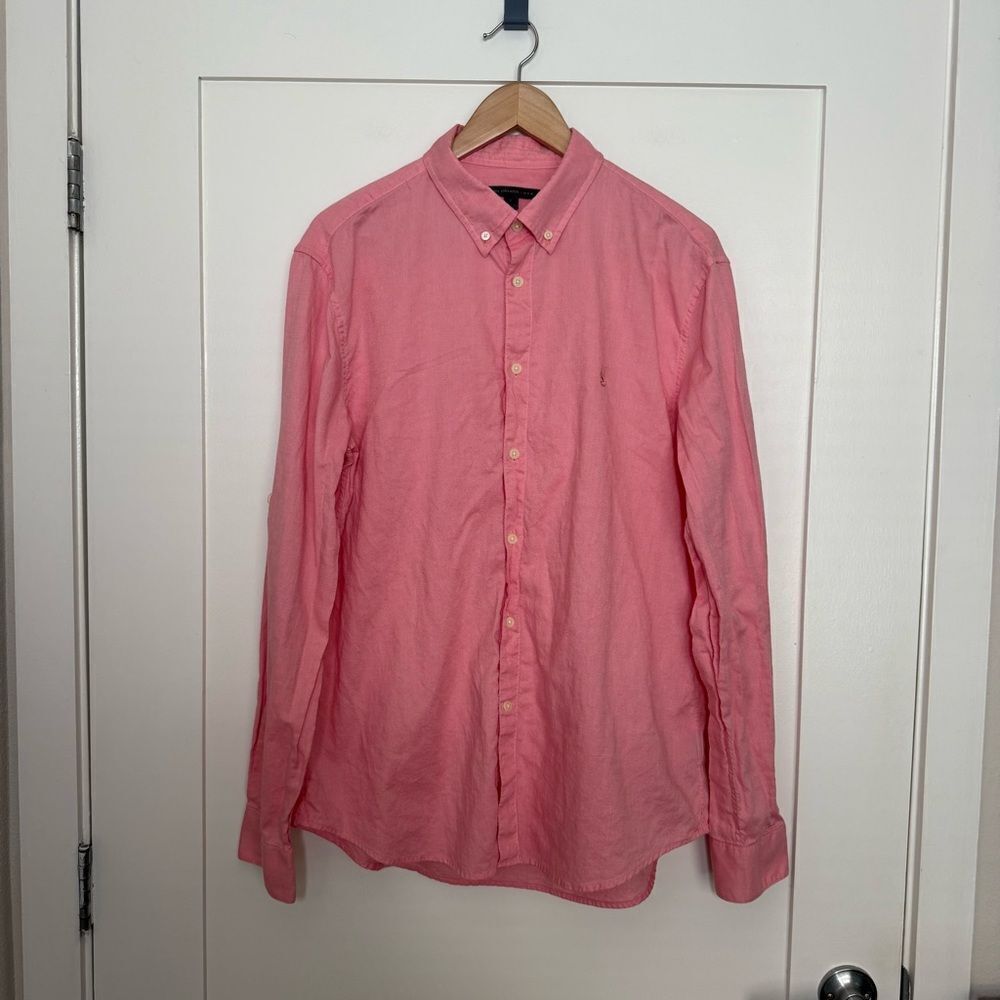 John Varvatos Shirt Mens Sz L Pink Button Down Long Sleeve Cotton Casual Logo